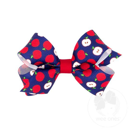 Apple-printed Grosgrain Hair Bow