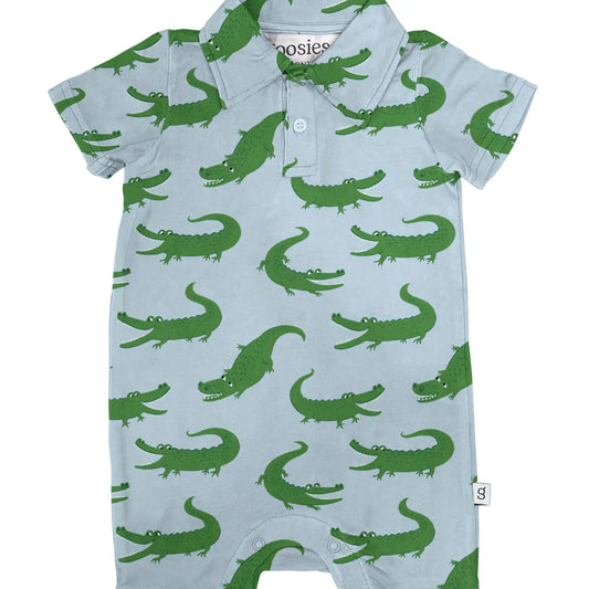 Blue Alligators Ss Polo Romper