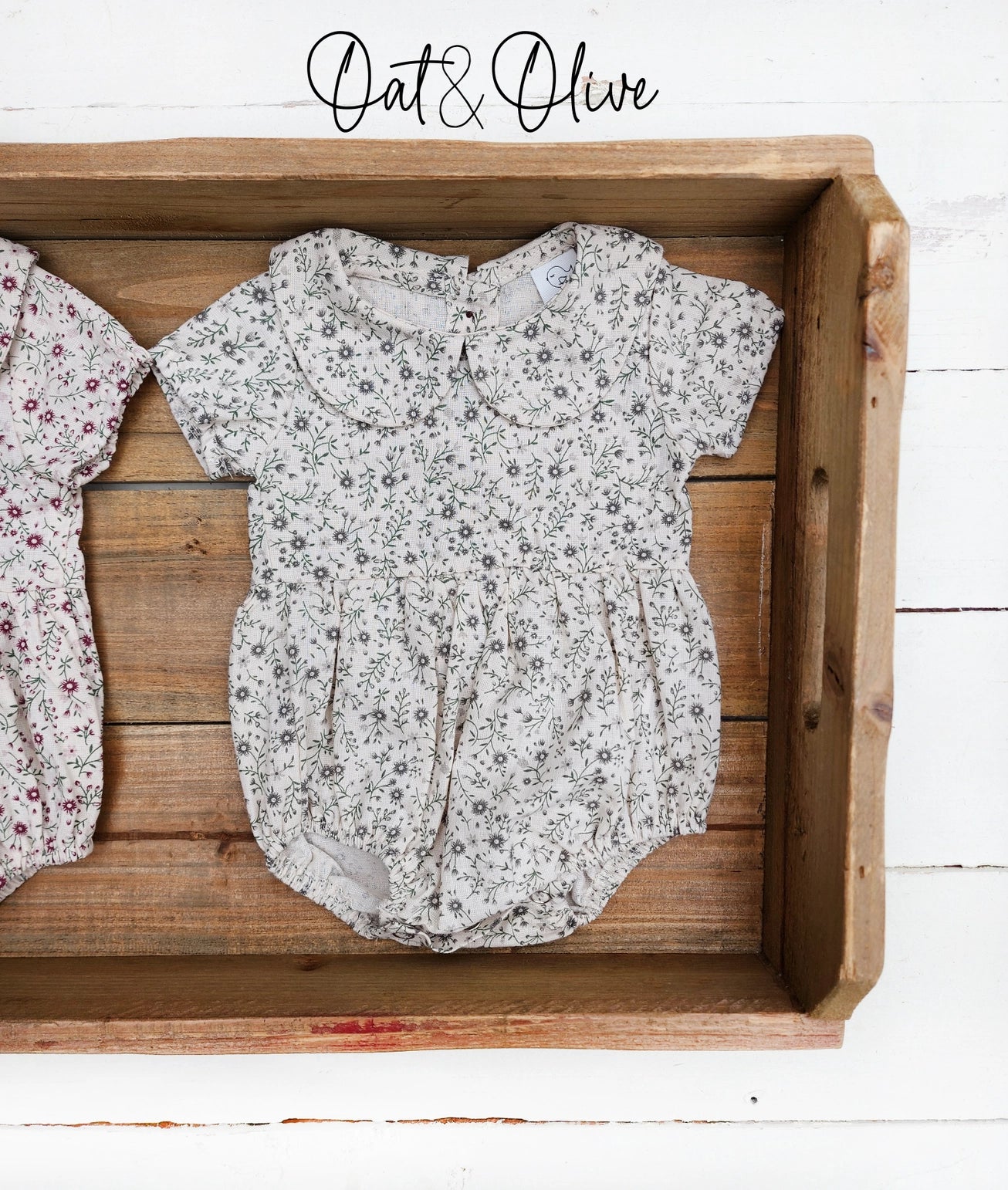 Allie Olive Floral Cotton Romper w/Headbow