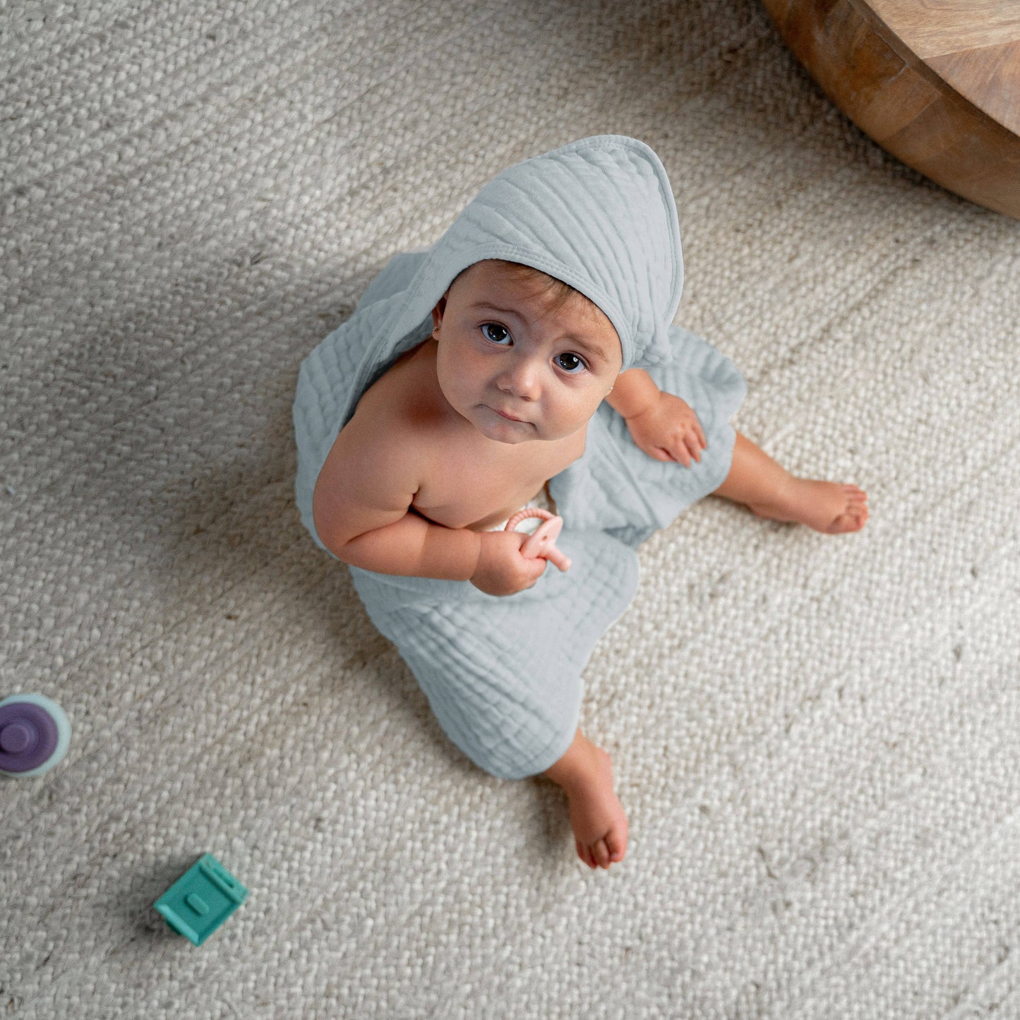 Baby Hooded 9 Layer Muslin Cotton Towel for Kids: Pack of 1 / Sage