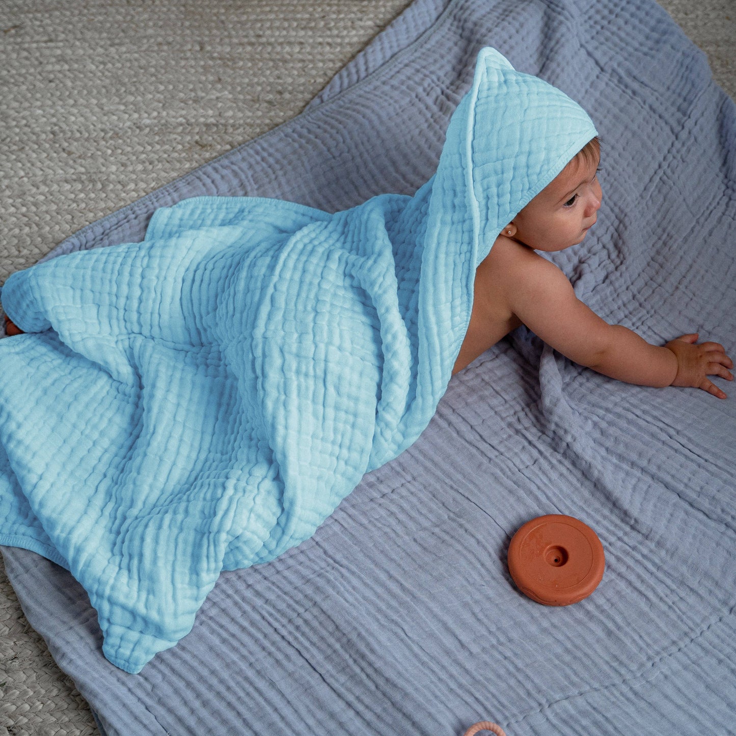 Baby Hooded 9 Layer Muslin Cotton Towel for Kids: Pack of 1 / Pacific Blue