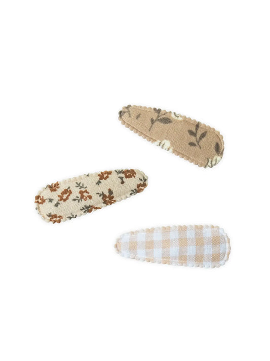 Kendi Baby Hair Clips 3 Pack - Tan Gingham