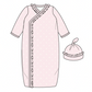 Pin Dot Pink Ruffle Placket Gown + Hat Set