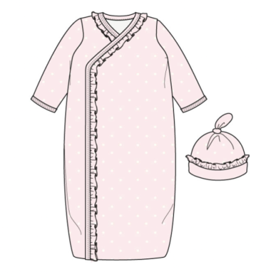 Pin Dot Pink Ruffle Placket Gown + Hat Set