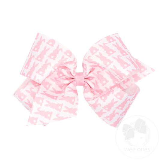 Wee Ones Easter Pink Bunny Print Grosgrain Girls Hair Bow