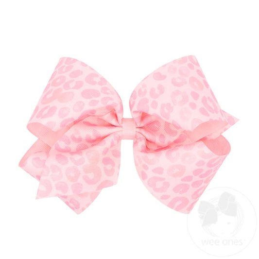 Wee Ones Light Pink Grosgrain Leopard Print Girls Hair Bow