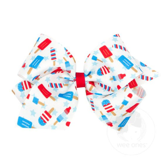 Wee Ones Patriotic Popsicle Fireworks Printed Grosgrain Girls Hair Bow