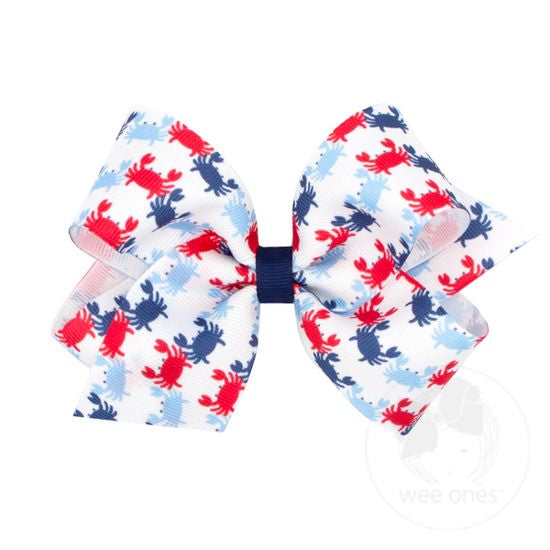 Wee Ones Grosgrain Crabs Nautical-themed Print Hair Bows