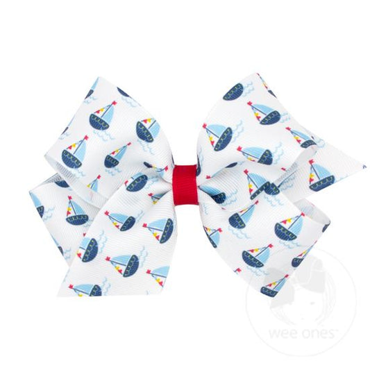 Wee Ones Grosgrain Sail Boats Nautical-themed Print Girls Hair Bows