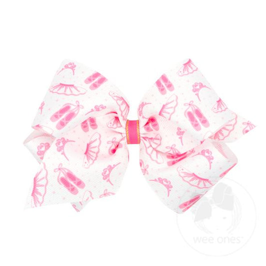 Wee Ones Ballet Printed Grosgrain Girls Hair Bow