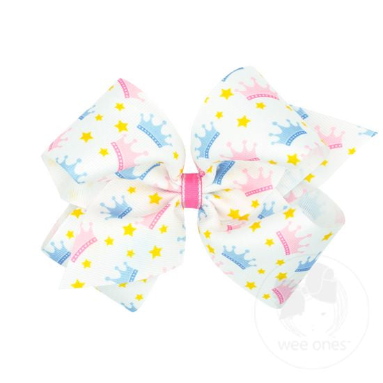 Wee Ones Princess Crowns Printed Grosgrain Girls Hair Bow