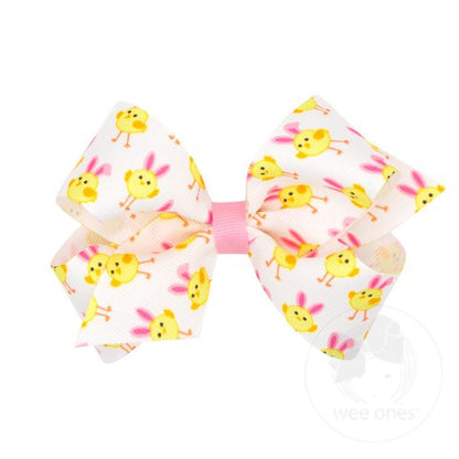 Wee Ones Grosgrain Easter-themed Chick Print Hair Bow