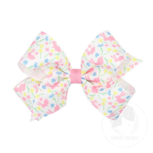 Wee Ones Grosgrain Easter-themed Flower Print Girls Hair Bow