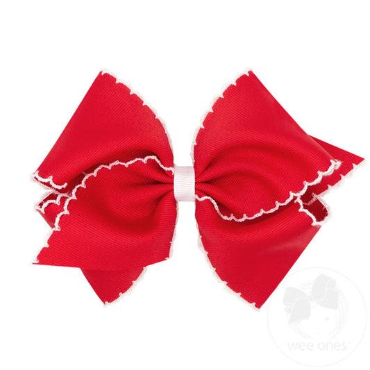 Wee Ones Red Classic Grosgrain Moonstitch Girls Hair Bow