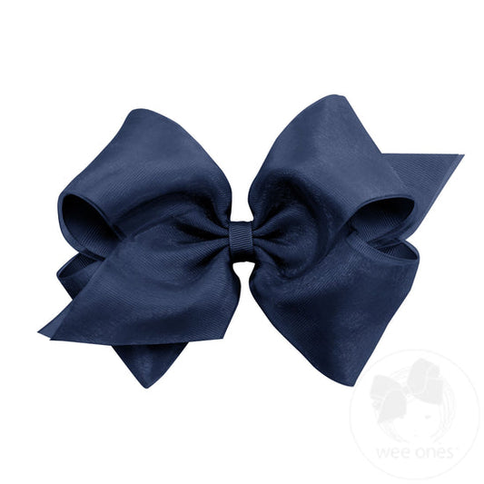 Wee Ones Navy Classic Grosgrain Girls Hair Bow (Knot Wrap)