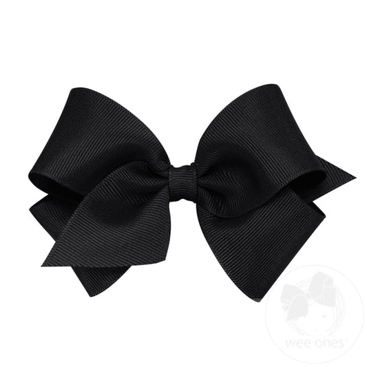 Wee Ones Black Classic Grosgrain Girls Hair Bow (Knot Wrap)