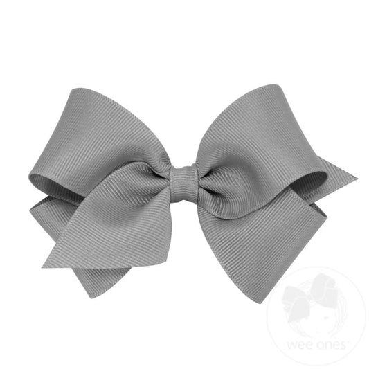 Wee Ones Gray Classic Grosgrain Girls Hair Bow (Knot Wrap)