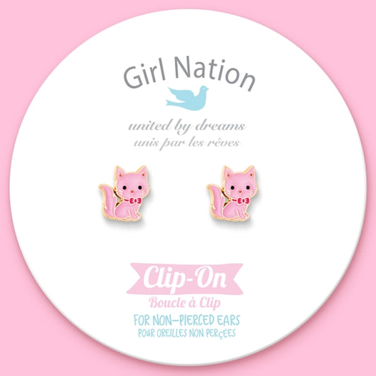 Pink Kitty CLIP ON Cutie Earrings