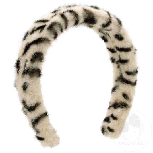 Wee Ones White Cheetah Print Fur Headband