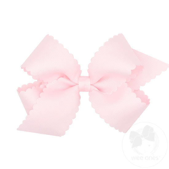 Wee Ones Powder Pink Grosgrain Scalloped Edge Girls Hair Bow