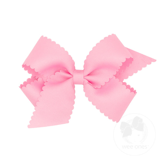 Wee Ones Pearl Pink Grosgrain Scalloped Edge Girls Hair Bow