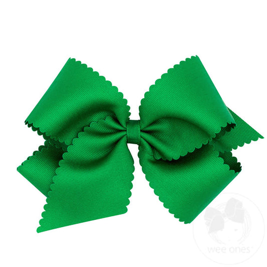 Wee Ones Green Grosgrain Scalloped Edge Girls Hair Bow