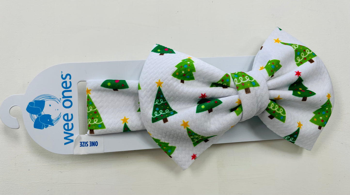 Wee Ones Christmas Trees Holiday Prints Baby Girls Bowtie on Matching Wide Band