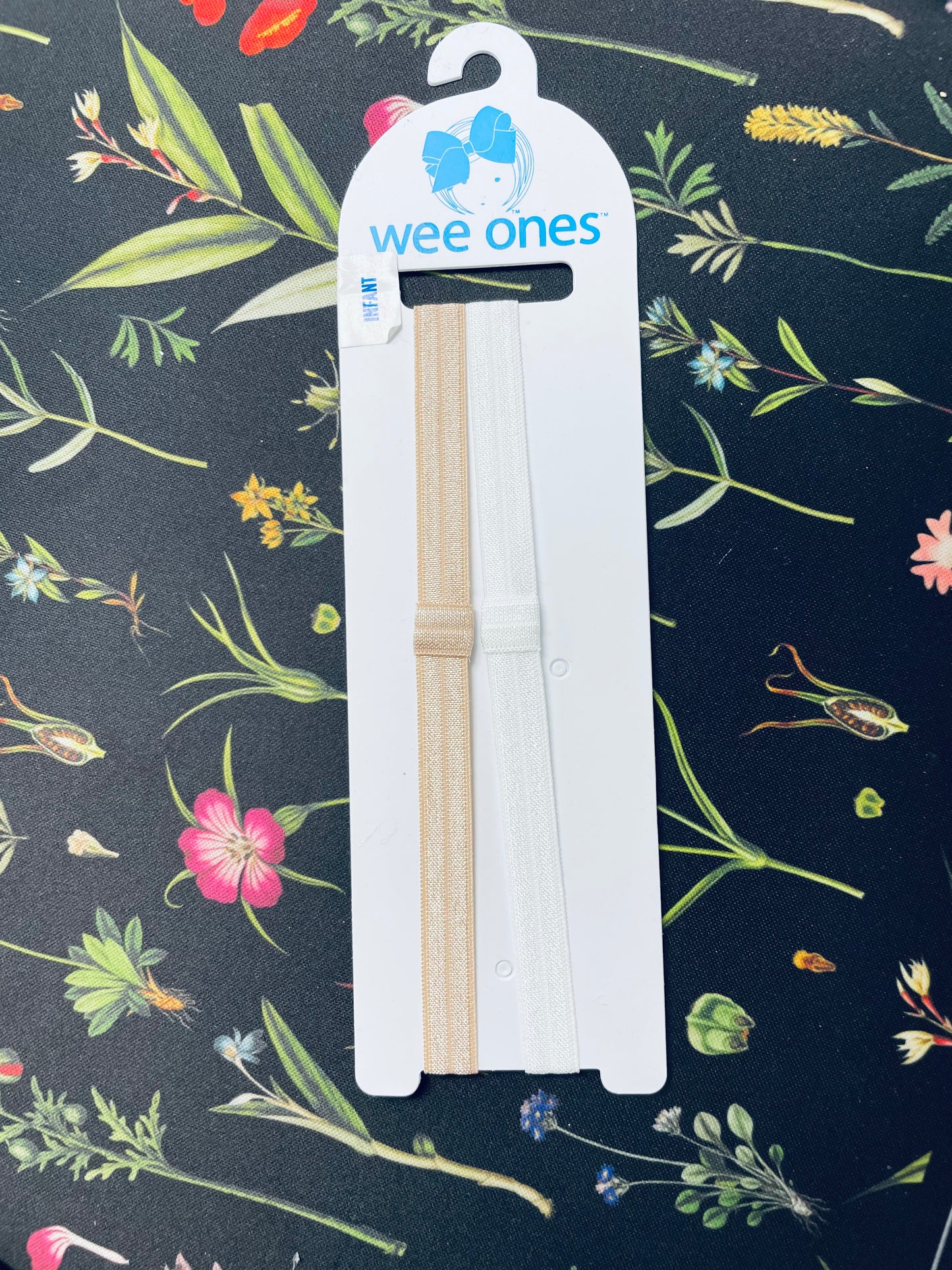 Wee Ones Add-A-Bow Nude & White Elastic Girls Baby Bands -Two Pack