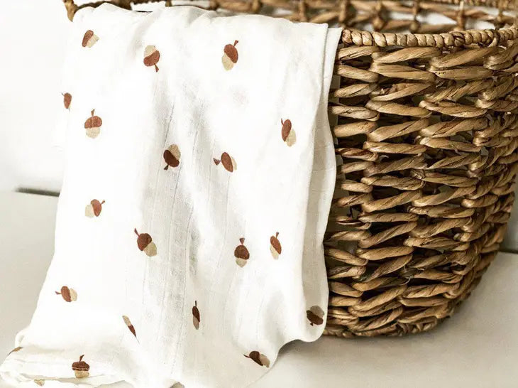 Brown Acorn Muslin Swaddle Blanket