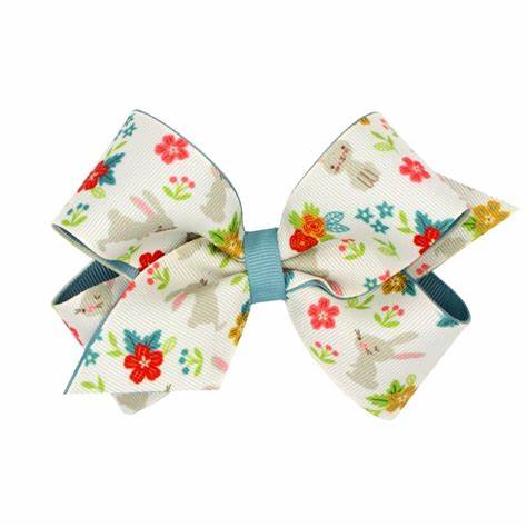 Wee Ones Fall Bunny Print Grosgrain Girls Bow