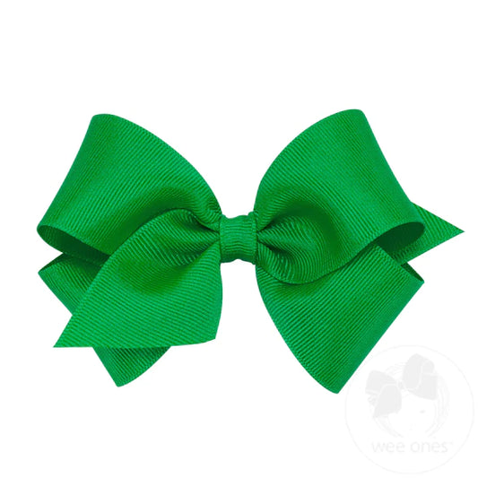 Wee Ones Green Classic Grosgrain Girls Hair Bow (Knot Wrap)